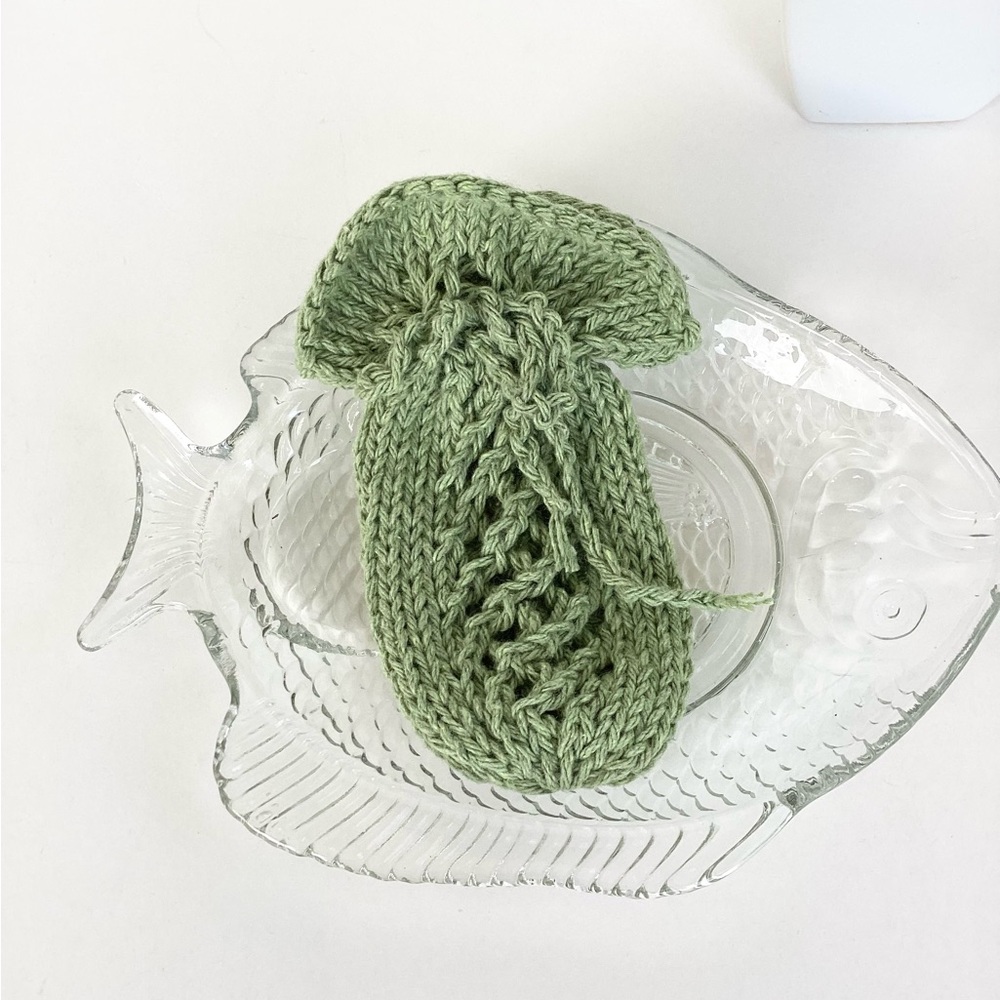 Soap Saver Bag Hand Crafted Green Cotton Bath Essential Exfoliating